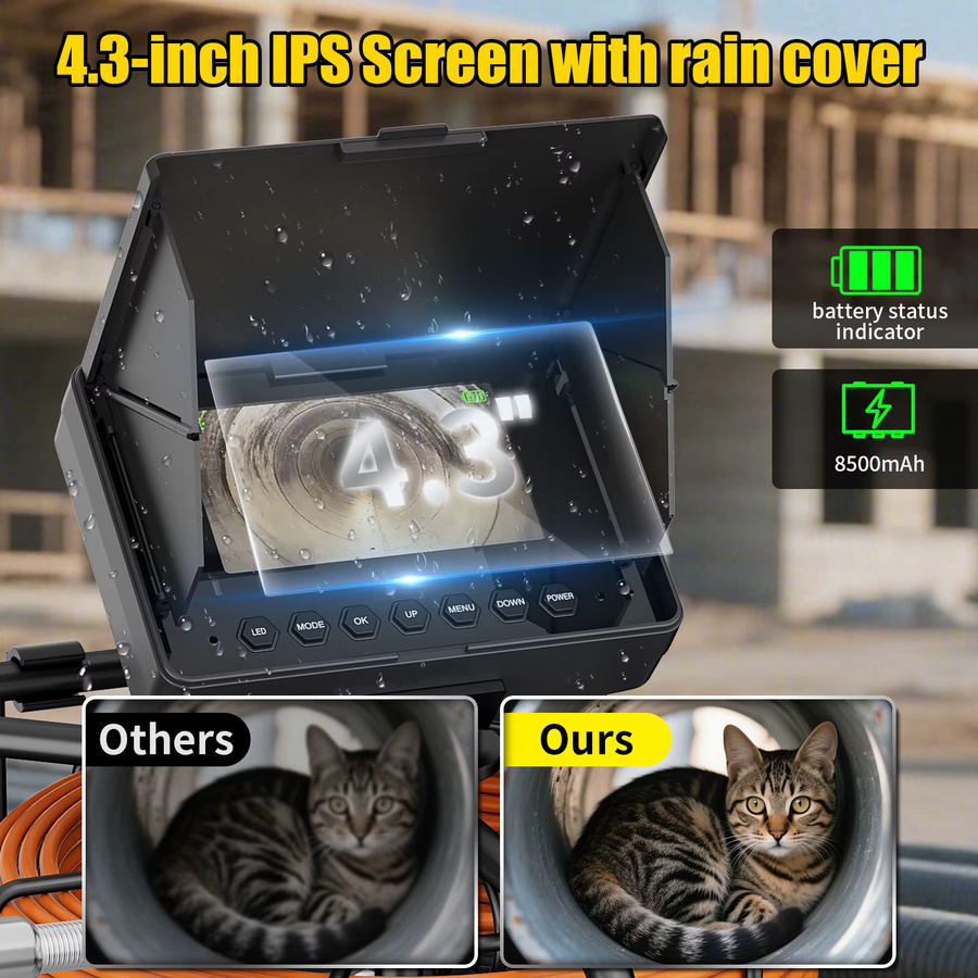 GAMWATER Rohrinspektionskamera mit 4,3-Zoll-DVR und 8000mAh Akku, AHD 1080P Abfluss-Endoskopkamera inklusive 16GB TF-Karte - Bild 2