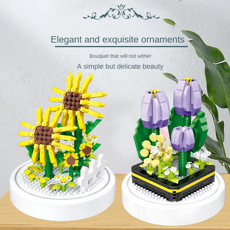 KNYYSECQ Baustein Blumenstrauß als Montage-Spielzeug mit Rosen, Sonnenblumen und Nelken in Bunt/Mehrfarbig für Mädchen - Bild 1