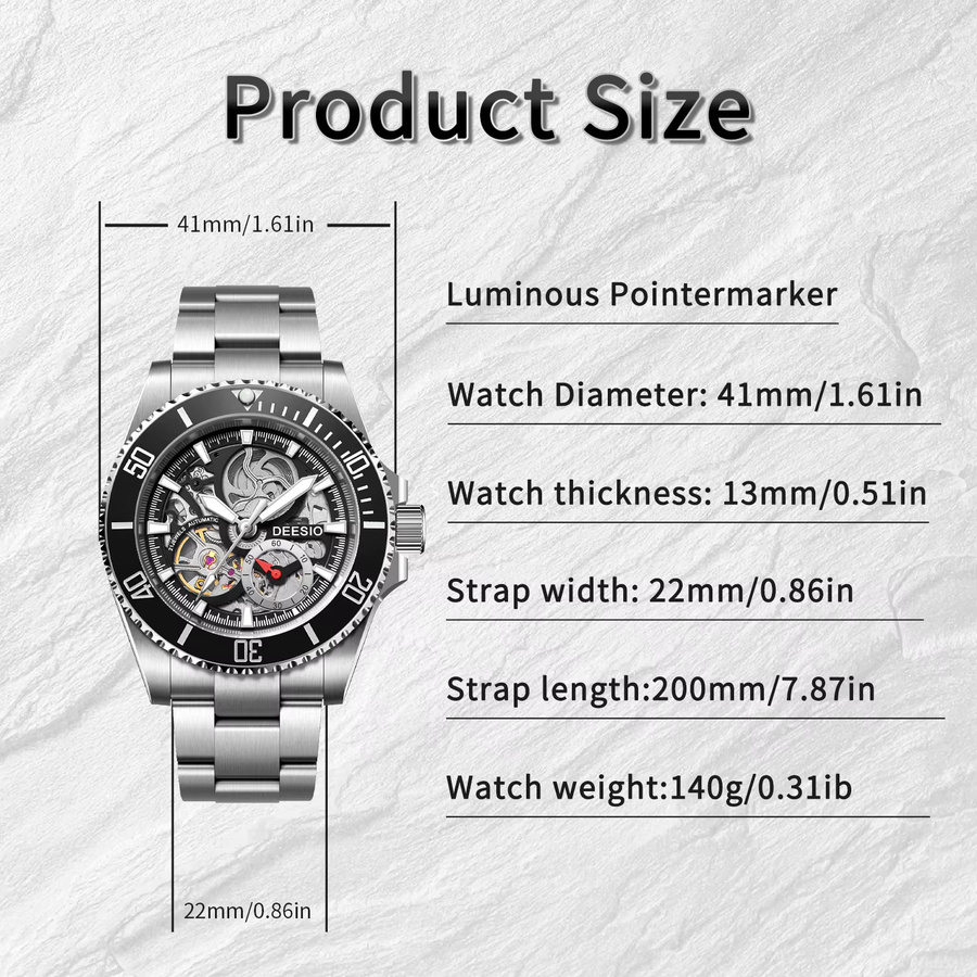 Deesio Armbanduhr Automatik, Edelstahl, Schwarz, Herren - Bild 6