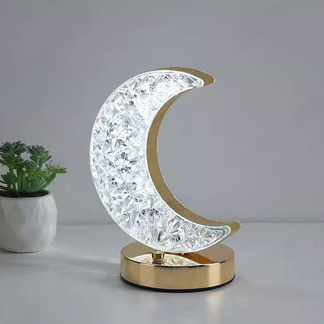 XIWANGFIRE Kristall-Tischlampe Mond-Stern LED-Nachtlicht mit Touch-Schalter, dimmbare 3D-Mondlampe als Ramadan-Raumdekoration - Bild 1