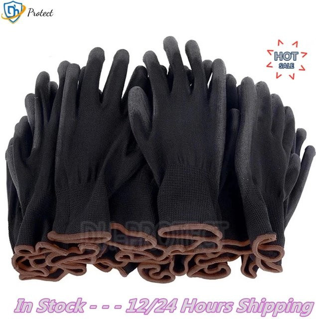 Nylon-PU-Arbeitshandschuhe mit Handflächenbeschichtung in Schwarz - Bild 1
