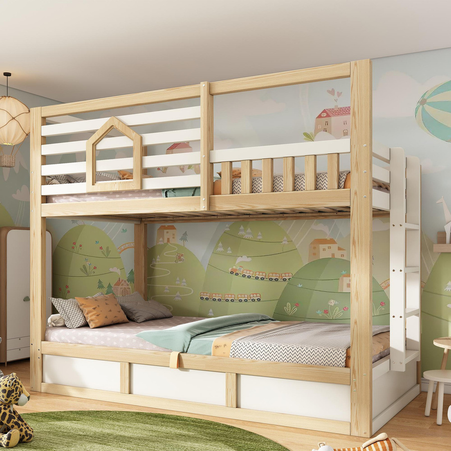AB Store Kinder-Etagenbett im Hüttenstil aus Kiefer und MDF, 2 Liegeflächen je 90 x 200 cm, H x B x T: 210 x 102 x 184 cm, Naturfarbe - Bild 2