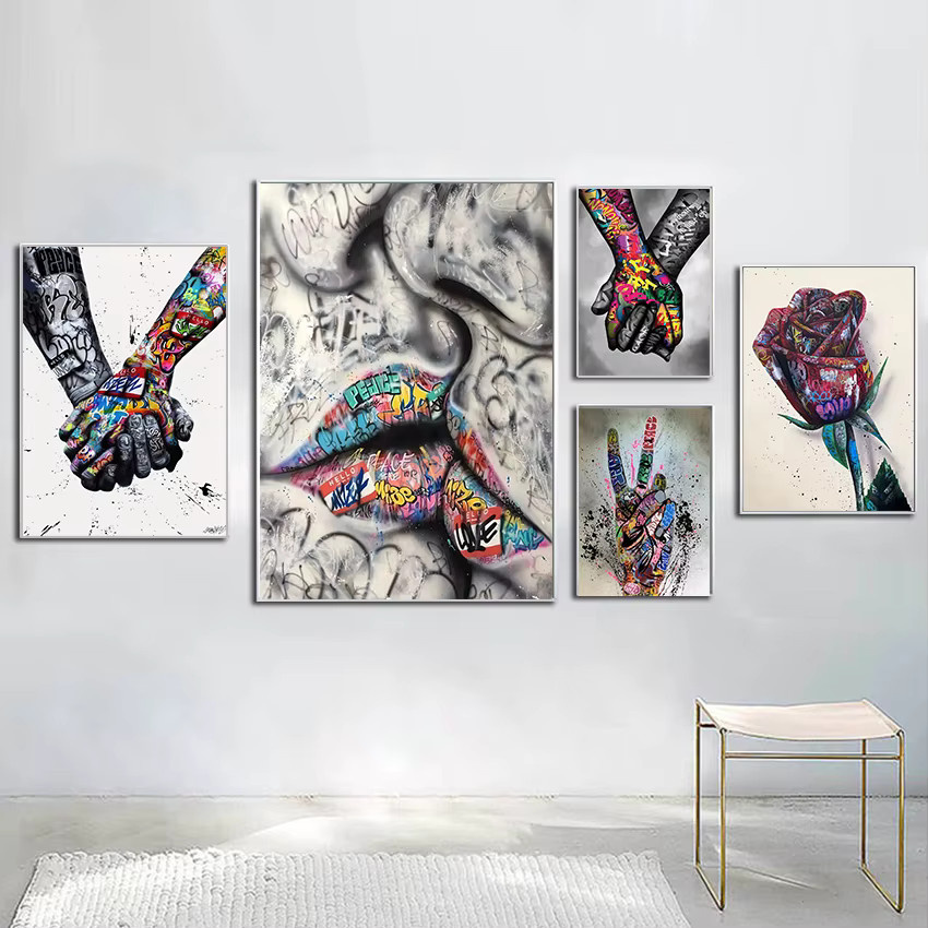 Modernes Graffiti-Wandbild Potdemiel als abstraktes Pop-Art Poster mit Herz-Motiven in Multicolour - Bild 3