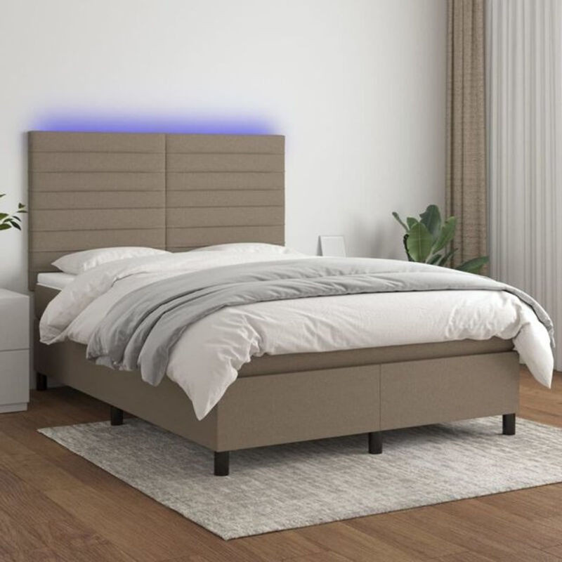 vidaxl Boxspringbett mit Matratze in Taupe meliert aus Stoff, B/B: 140 x 200 cm - Bild 1