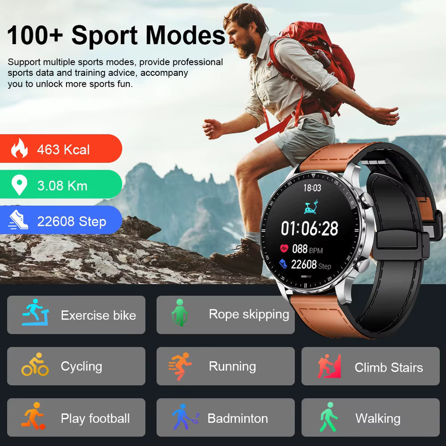 LIGE Smartwatch für Herren mit 1,85 Zoll HD-Bildschirm, Bluetooth-Anruf, Herzfrequenzmessung und IP68 wasserdicht, Business Outdoor Sport Smartwatch in Schwarz und Braun - Bild 6