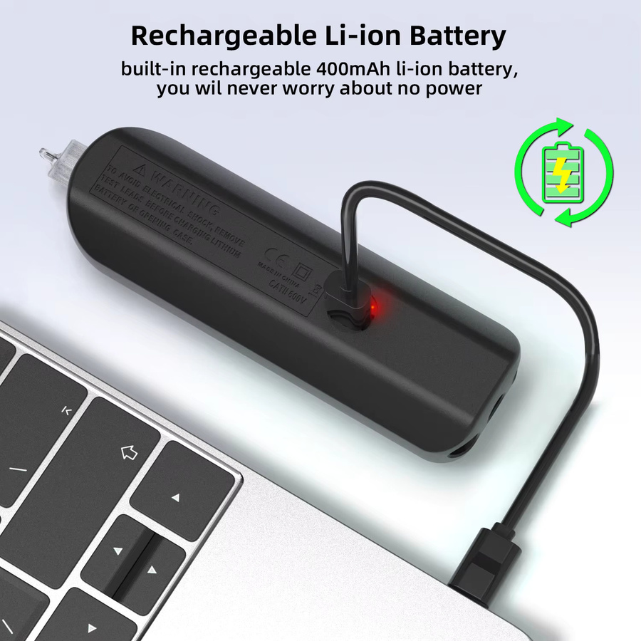 Digitaler Spannungsprüfer von MAXRIENY als berührungsloser Stiftdetektor und Voltmeter für Wechselstrom, USB wiederaufladbar, Farbe: Schwarz - Bild 6