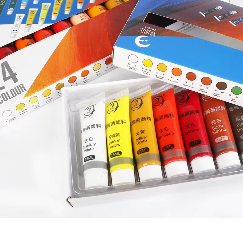 Acrylfarben-Set in Multicolour mit 12 oder 24 Farben, 15 ml pro Tube, ungiftiges Malzubehör für Anfänger und professionelle Künstler - Bild 3
