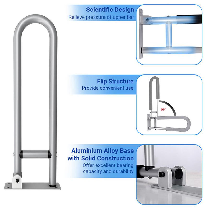 TOMTOP JMS Klappbarer Sicherheitshandlauf aus Aluminiumlegierung für das Badezimmer, U-Form, Silber/Chrom, rutschfest und wandmontiert - Bild 3