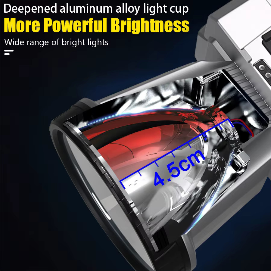 Heinast LED-Angelscheinwerfer mit Fern- und Abblendlicht, wiederaufladbare LED-Taschenlampe in Silber und Transparent - Bild 2