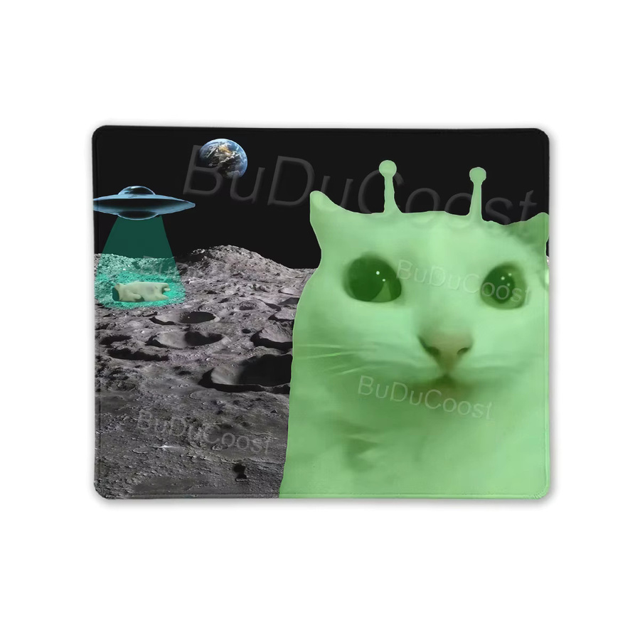 BuDuCoost Emoji Alien Cat Mousepad Tragbares Gummimauspad mit Lockedge-Motiv für Büro und Gaming - Bild 3