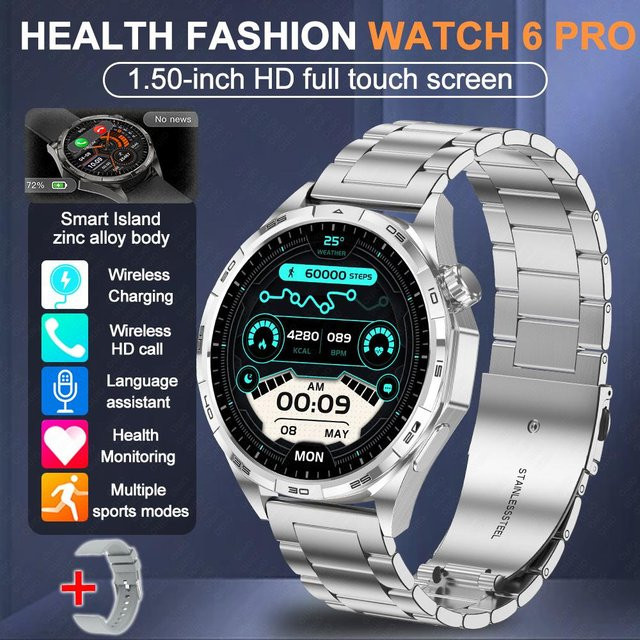 ZODVBOZ Smartwatch, Edelstahl, Silikon, Silber, Herren - Bild 1