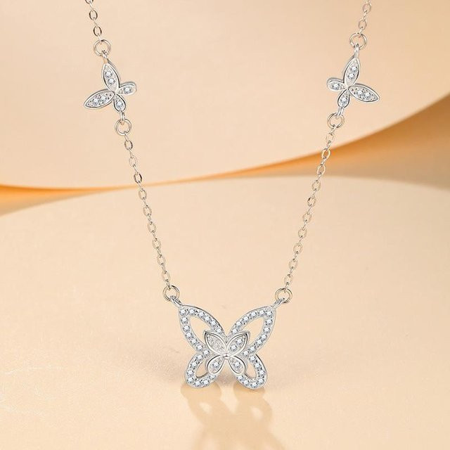 Lucky Star Jewelry Halskette, Doppelter Schmetterling, 999 Silber, Zirkonia, Damen - Bild 1