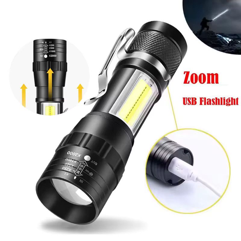 Heinast Tragbare LED und COB Taschenlampe mit Teleskop-Zoom, wiederaufladbar und wasserdicht mit Clip für Outdoor und Notfälle - Bild 4