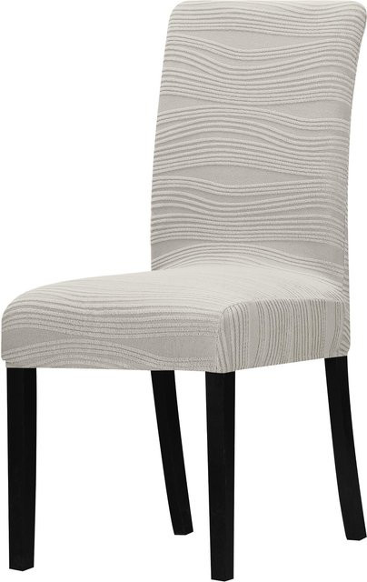 Elastische Esszimmerstuhlbezüge aus Jacquard-Spandex in Beige - Bild 1