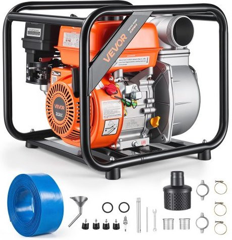 VEVOR Benzin-Schmutzwasserpumpe mit 7 PS und Gusseisenlaufrad, orangefarbene Gartenpumpe für Bewässerung, Teiche und Pools mit 43 m Förderhöhe - Bild 1