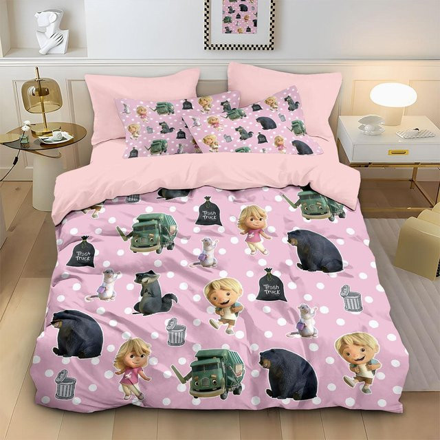Flylo Bettwäsche Set mit Müllwagen-Motiv für Kinder, 3-teilig, Farbe Pink, B/H: 220 x 240 cm - Bild 1