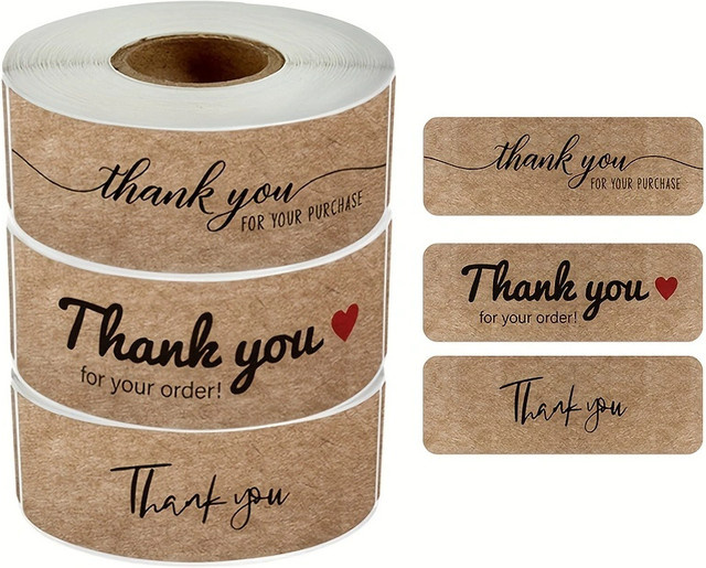 Rechteckige Danke für Ihre Bestellung Aufkleber aus braunem Kraftpapier für Bäckereien und Geschenke - Bild 1
