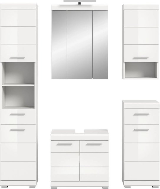 Badkombination Xonox in Weiß Hochglanz mit LED-Beleuchtung, B/H/T: 164 x 191 x 34 cm - Bild 1