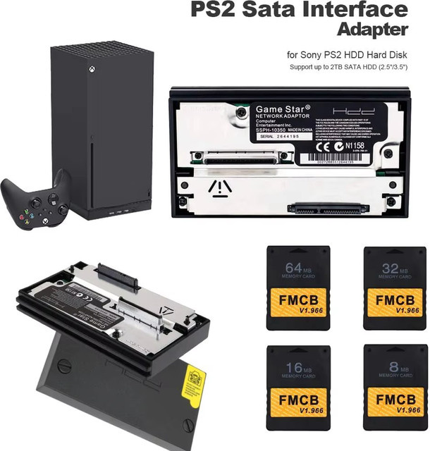 APWIKOGER SATA-IDE-Netzwerkadapter für PlayStation 2 PS2 Fat Konsole Socket SCPH-10350 in Schwarz - Bild 1