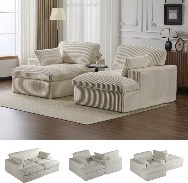 Vankel 2-in-1 Cord Schlafsofa in Weiß, modernes gepolstertes Schlafcouch für Wohnzimmer und Gästezimmer - Bild 1