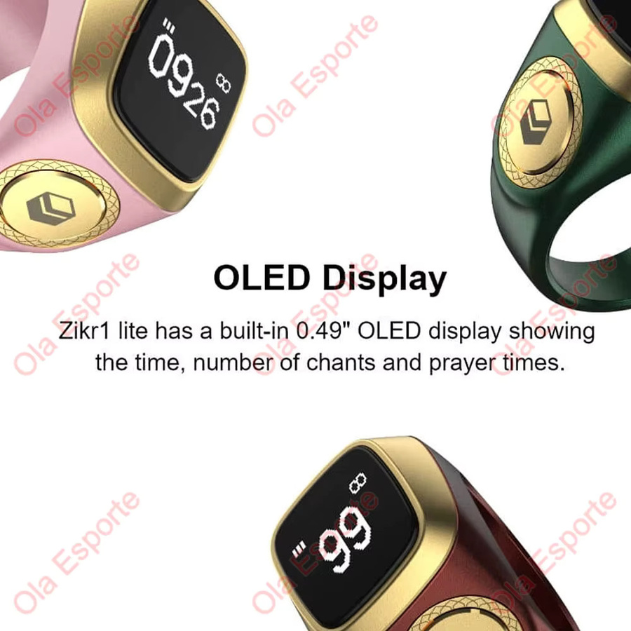 Ola Esporte Qibla Smart Zikr Ring Digitaler Tasbih Zähler mit Vibrationserinnerung für Gebetszeiten in Weiß - Bild 2