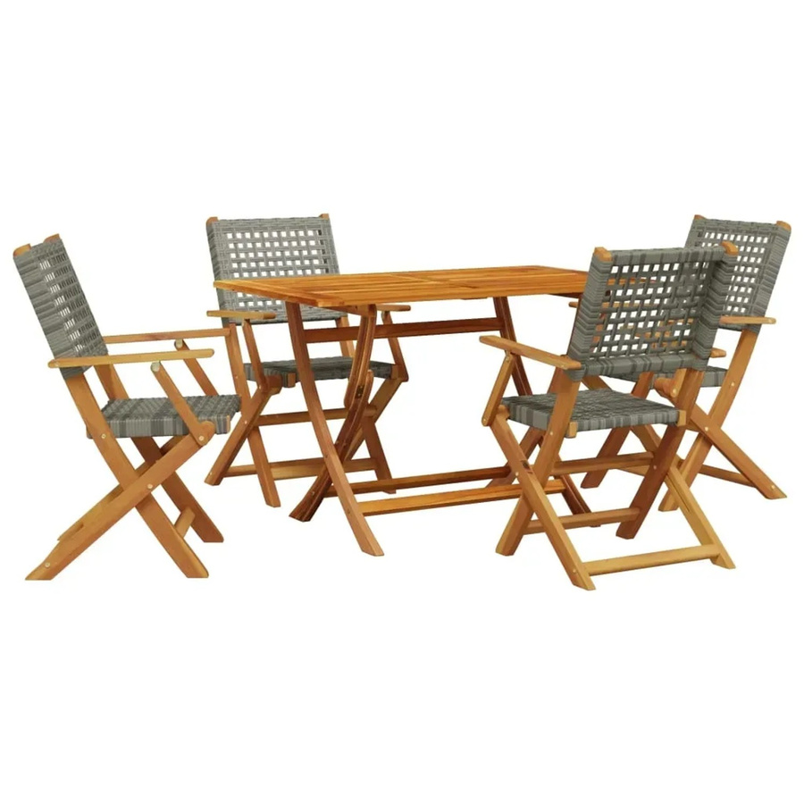vidaXL 5-teilige Garten-Essgruppe aus grauem Poly-Rattan und Massivholz - Bild 2