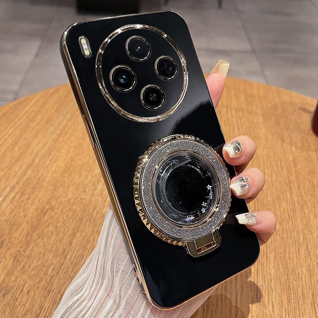 VIVO X300 Pro Silikon Hülle mit Ständer in Sand und Gold, Galvanisiertes TPU Cover für VIVO X300 und X300 Pro - Bild 1