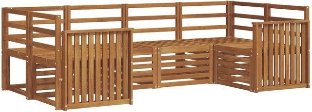 vidaXL Sofagarnitur 6-teilig aus Akazien-Massivholz in Braun und Beige, U-Form für Garten und Terrasse - Bild 1