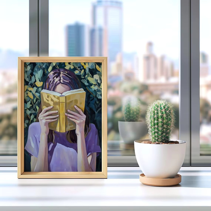 Kunstdruck Frau liest ein Buch als Wanddekoration für Buchliebhaber in Mehrfarbig - Bild 3