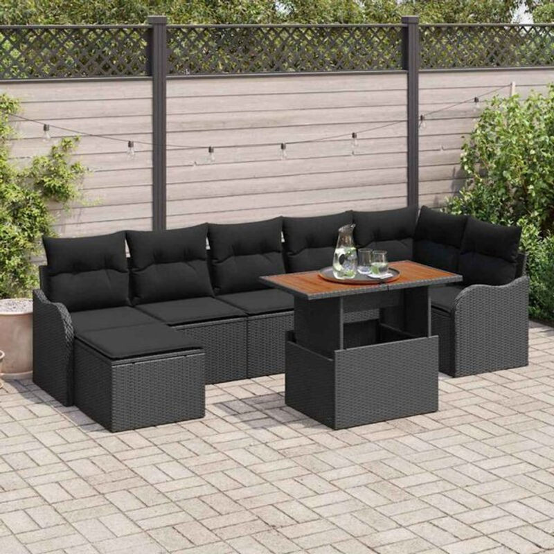 Vidaxl Garten-Sofa-Set mit 8 Teilen in Schwarz, modulares Rattan-Set mit integrierter Speicherbox und Fußhocker - Bild 1