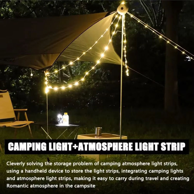 ESMARTER LED Campinglampe wiederaufladbar, 10 m Lichterkette in Schwarz mit warmweißem Licht, IPX4 wasserdicht für Outdoor, Garten und Zeltzimmer - Bild 4
