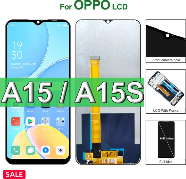 Oppo A15 CPH2185 und A15S CPH2179 LCD Display Touchscreen Digitizer Montage Ersatz mit Rahmen in Schwarz - Bild 1