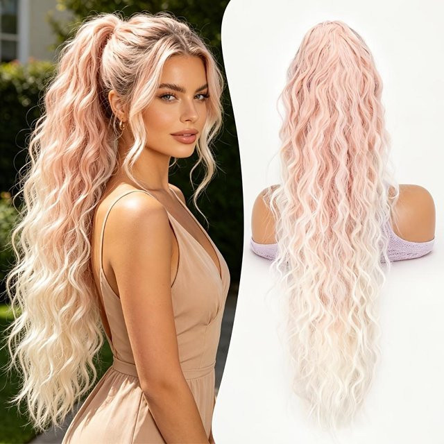 MISS-PERÜCKE Wellenförmige Klammer-Pferdeschwanz-Extensions, Grau-weiß, 71.12cm, Damen - Bild 1