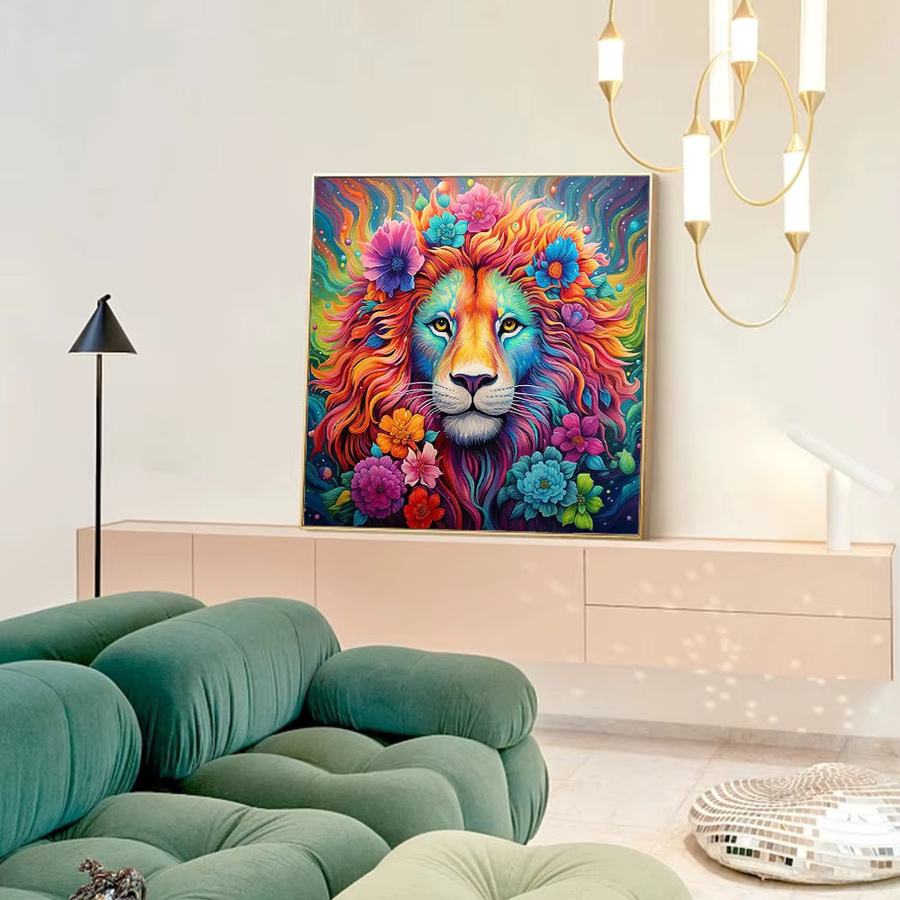 HUACAN Löwe Diamantgemälde Set, rundes Mosaik-Tierbild in Multicolour für die Wanddekoration - Bild 3