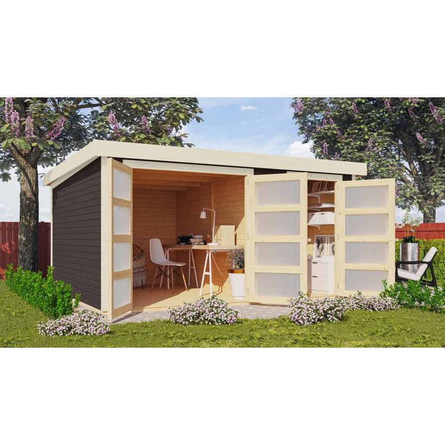 Karibu Gartenhaus Mühlentrup 3 aus Fichtenholz in Terragrau mit Flachdach, B/T: 404 x 332,5 cm - Bild 2