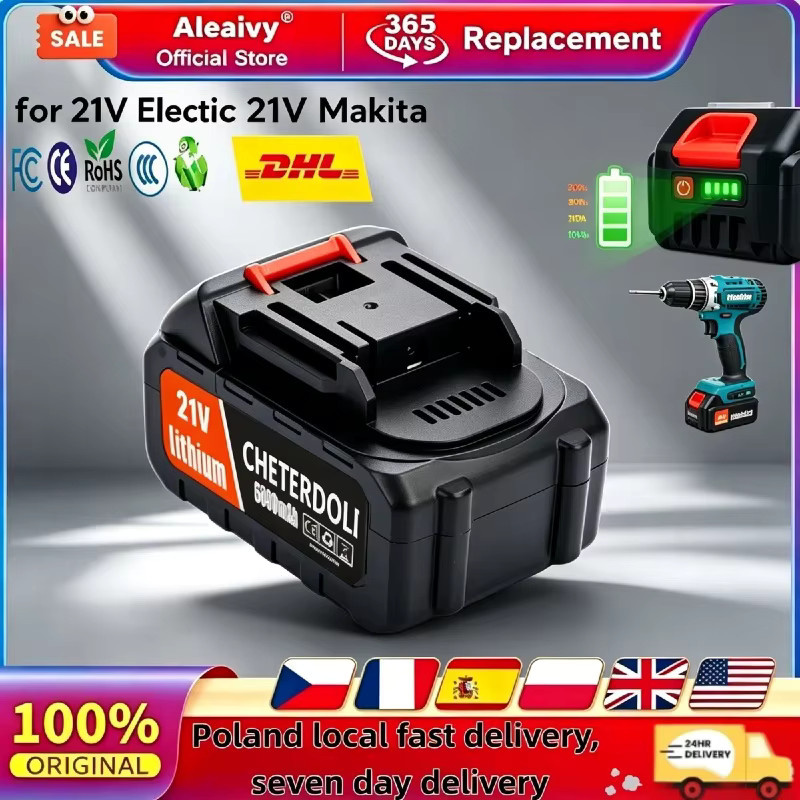 Aleaivy 21V Lithium-Ionen-Akku mit Leistungsanzeige in Schwarz, kompatibel mit Makita 21V - Bild 3