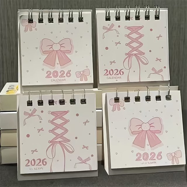 Tischkalender 2026 mit rosa Schleife aus Papier für Büro und Zuhause - Bild 1