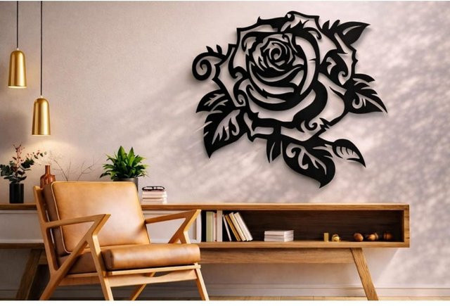 CIFBUY Florale Metall-Wanddekoration in Schwarz für ein modernes Wohnzimmer - Bild 1