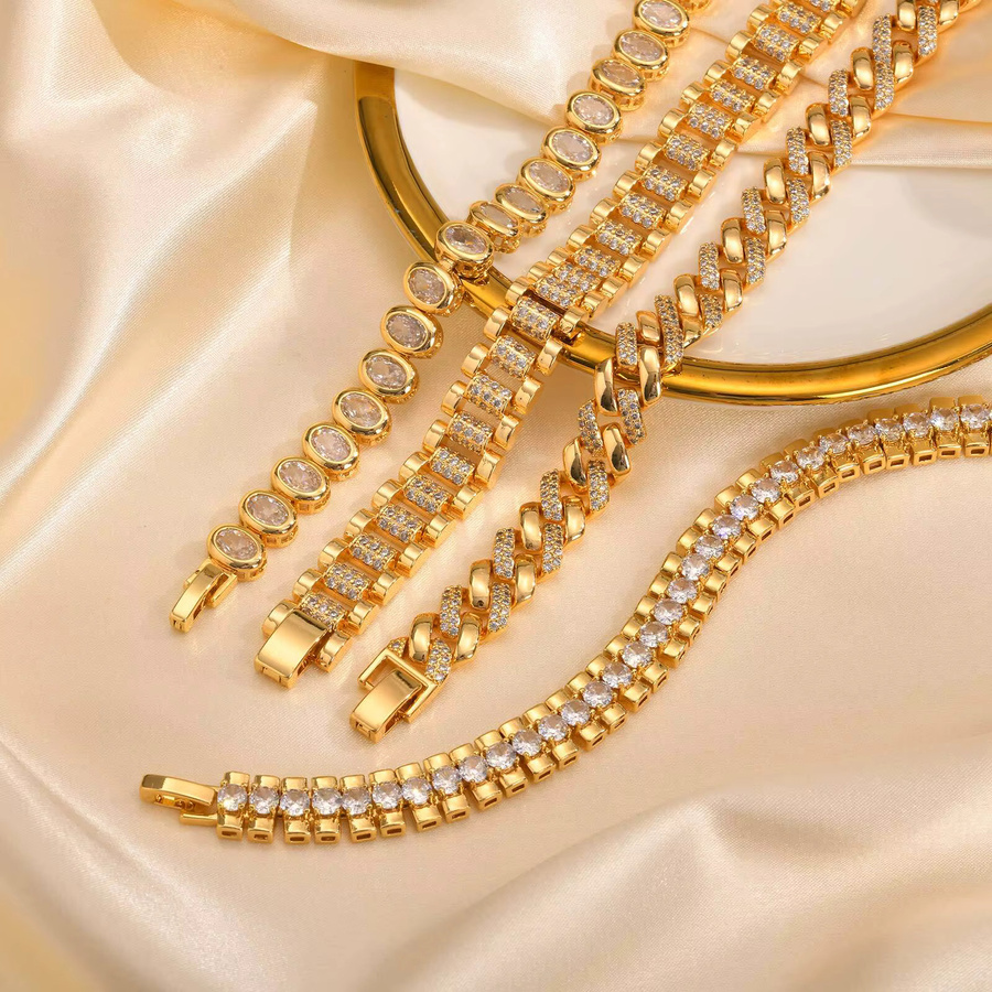 prjewel Büroklammer-Kettenarmband, 14 Karat vergoldet, Zirkonia, Damen - Bild 2