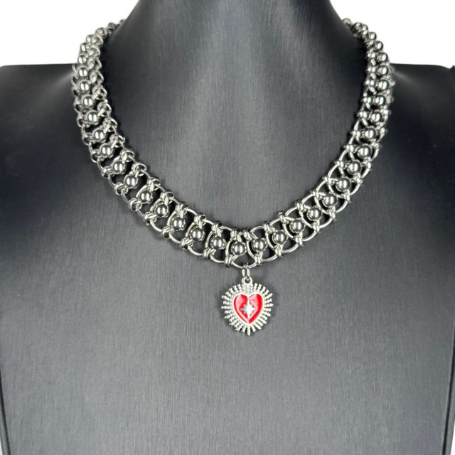 EDY STONE Halskette, Perle, Rotes Herz, Silber, Unisex - Bild 1