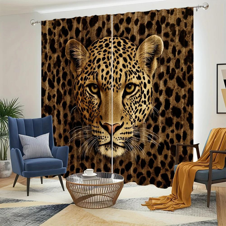 Yiran Furniture Vorhänge mit Leopardenmuster aus Polyester, semi-transparent, B: 35 cm, H: 100 cm, 2er-Set - Bild 2