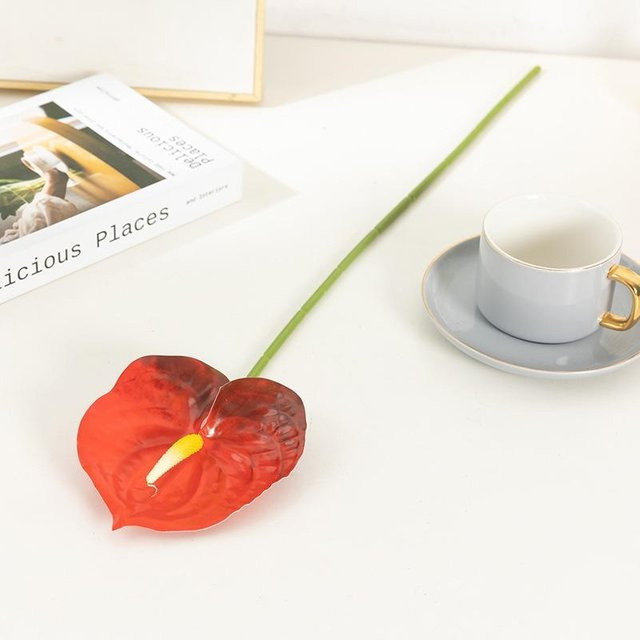 6er Set Künstliche Anthurium Blumen von sweetyhome in Rot zur Dekoration für Wohnzimmer und Hochzeiten - Bild 1