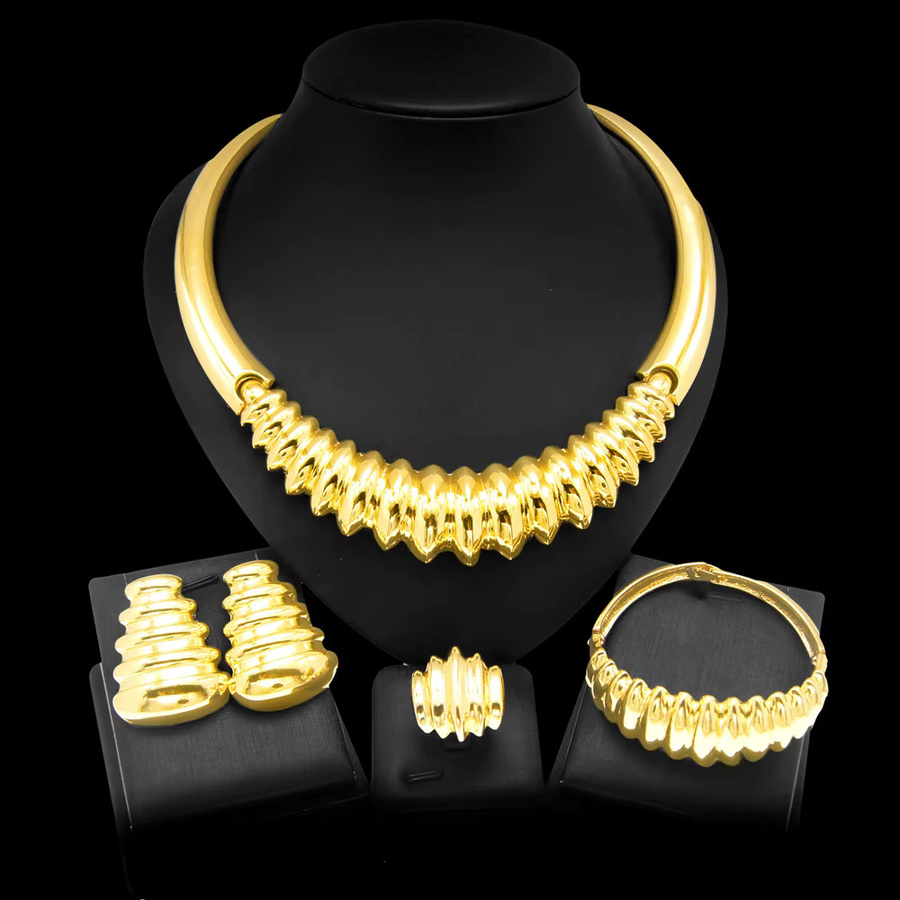 SYHOL Schmuck-Set, Halskette, Armband, Knochen Form, Messing, Gold, Damen - Bild 4