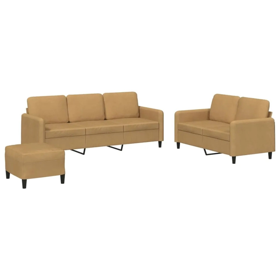 vidaXL 3-teilige Sofagarnitur aus Samt in Braun und Beige mit 2-Sitzer, 3-Sitzer und passendem Ottomanen für dein Wohnzimmer - Bild 1