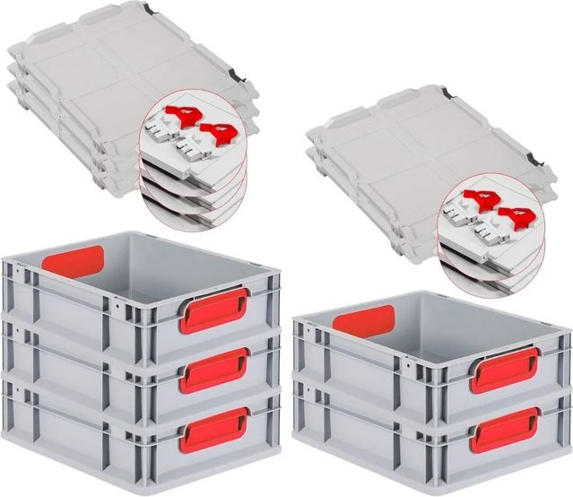 PROREGAL Spar Set 5x Eurobox Nextgen Color mit Scharnierdeckel und Schiebeschnappverschlüssen in Rot, H x B x T: 12 x 30 x 40 cm - Bild 1