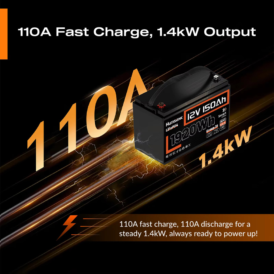 Humsienk LiFePO4 Lithium-Batterie 12V 150Ah mit Bluetooth, 1920Wh, Schwarz - Bild 2