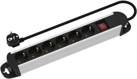 Roline 6-fach Steckdosenleiste mit Ein-/Aus-Schalter aus Aluminium in Schwarz/Silber mit 3m Kabel - Bild 1