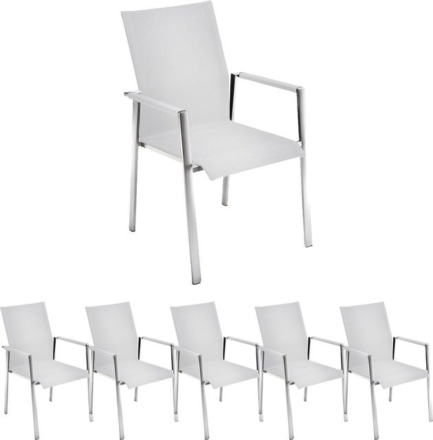 Solpuri 6er Set DANCE Stapelsessel mit Swing-Rücken in Weiß und Edelstahl mit softex shell - Bild 1