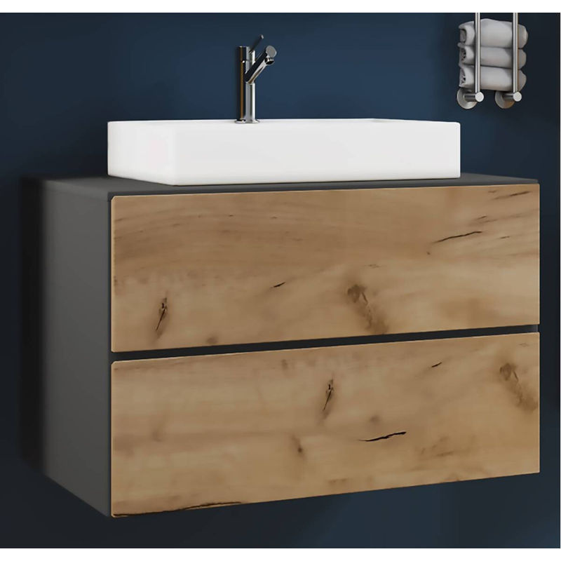 VCM Möbel Badblock Lendas 2-teilig Eiche Honig Nachbildung in Anthrazit und Weiß, B/H/T: 61 x 69 x 51,4 cm - Bild 2