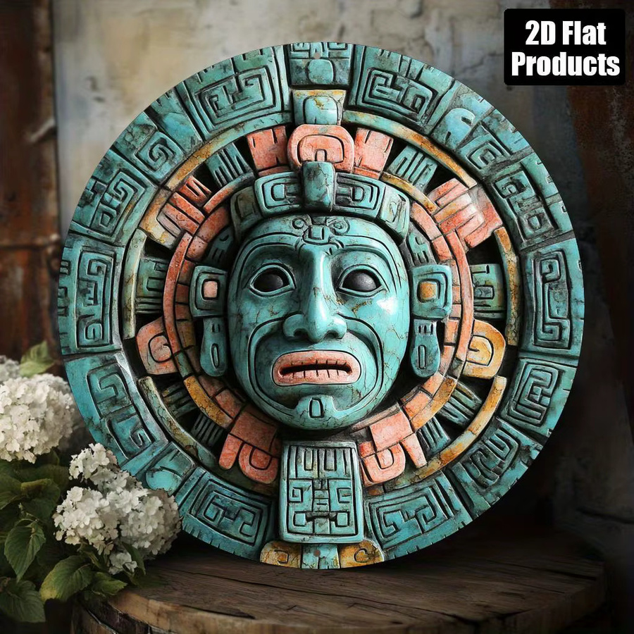 Potdemiel Maya-Kalender Wandkunst aus Aluminium, rundes Vintage-Schild mit geometrischem Design, Durchmesser: 20 cm - Bild 5
